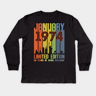 January 1974 50 Years Of Being Awesome Limited Edition Kids Long Sleeve T-Shirt